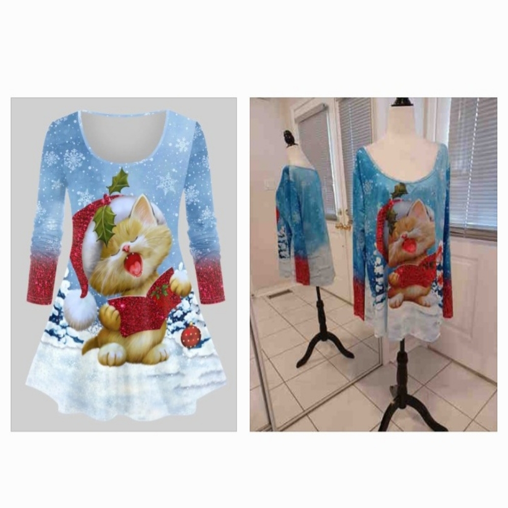 4/$80 New Christmas Cat Tunic Tee - Size XXL (US16)